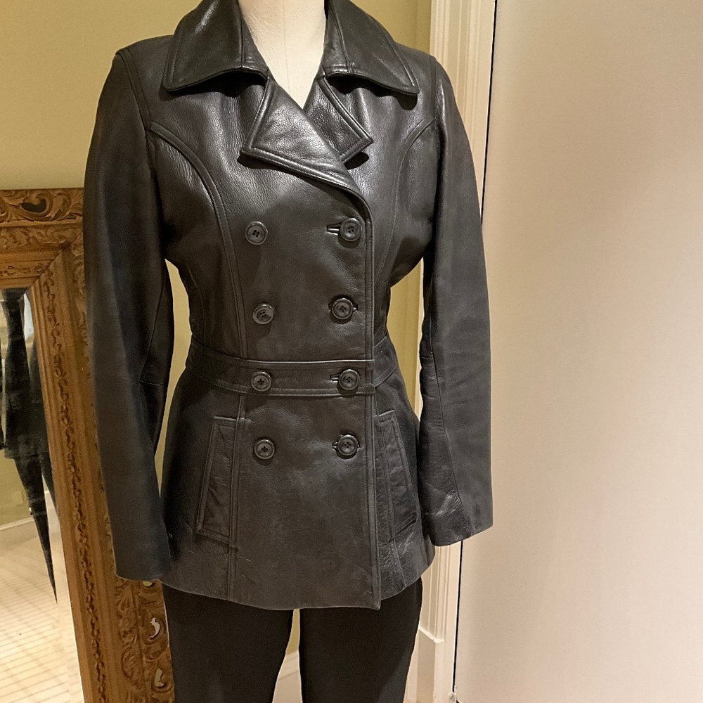 Black leather vintage Guess jacket coat, size small